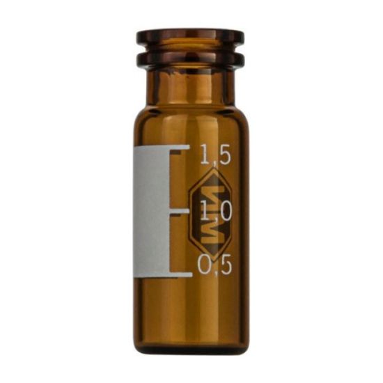 Picture of Snap ring/crimp neck vial, N 11, 11.6x32.0 mm, 1.5 mL, label, flat bottom, amber  702712