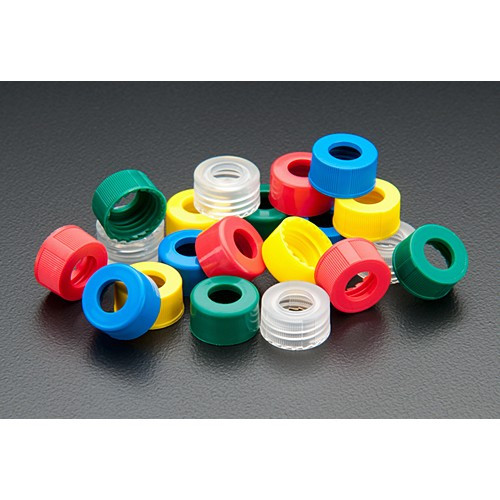 18mm Silver Magnetic (Metal) Cap with 0.125" White PTFE/Translucent Blue Silicone Liner (Shore A 45), Ultra Low Bleed, 5351TBUL-18M