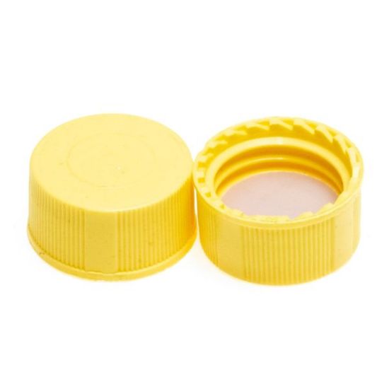 Picture of 9mm Solid Top R.A.M.™ Ribbed Cap, Yellow Polypropylene, PTFE/F217 Lined, 5360-09Y