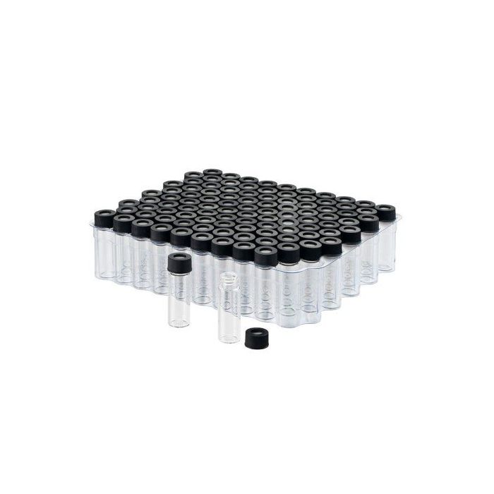 Clear 9mm Thread R.A.M.™ Vial, 12x32mm, 0.040" PTFE/Butyl Rubber Septa, Smooth Black Cap , 80494F-12