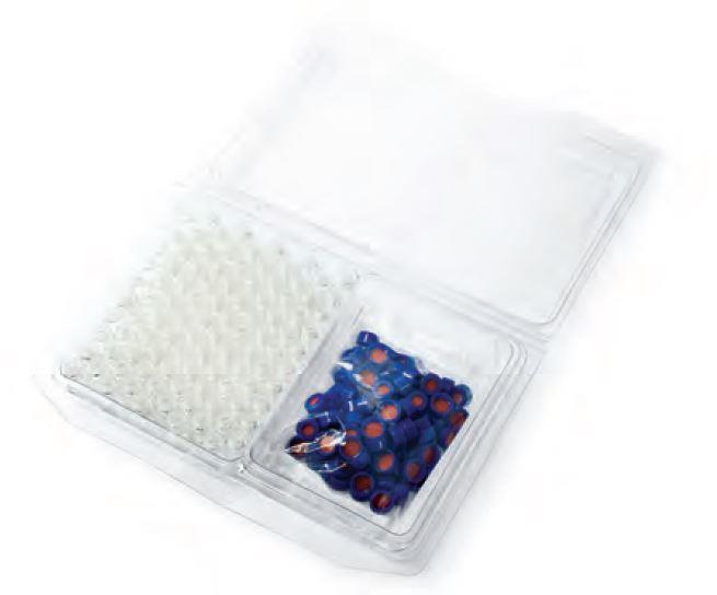Clear 9mm Thread R.A.M.™ Vial w/Grad. Spot, 12x32mm, Red PTFE/Silicone Septa w/Slit, Smooth Royal Blue Cap, 80497EF-12RB