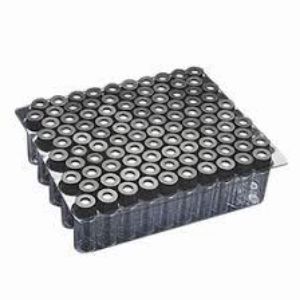 Picture of Clear 9mm Thread R.A.M.™ Vial, 12x32mm, 0.040" PTFE/Butyl Rubber Septa, Ribbed Black Cap, 80494-12F