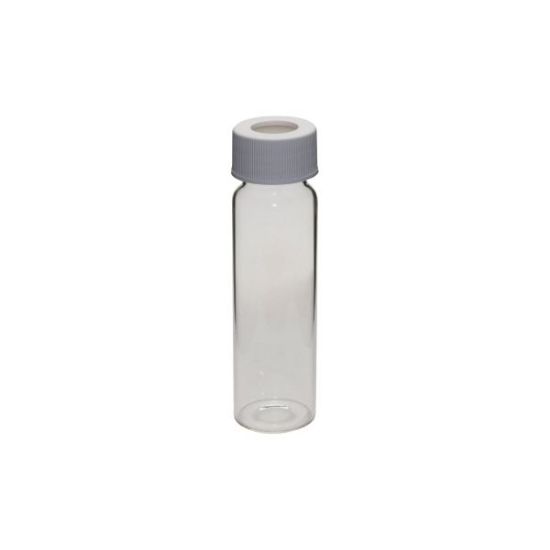 Picture of 40mL Clear Vial, White Polypropylene Open Top, 0.125"PTFE/Silicone Septa, Graduated, G9-102