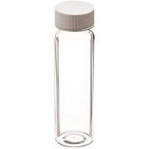 Picture of 40mL Clear Vial, White Polypropylene Solid Top, PTFE Lined, Precleaned, Graduated, G9-120-2