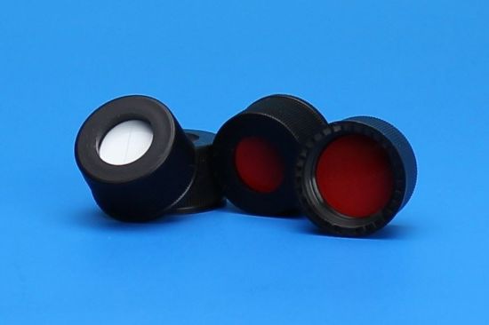 Picture of 13mm Black Screw top PP Cap with White PTFE/Red Sil septa, pk 100, MSVC806550-13