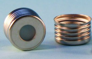 Picture of 18mm Silver Magnetic (Metal) Closure with 0.060" Blue PTFE/White Silicone Liner (Shore A 45) 5356B-18M