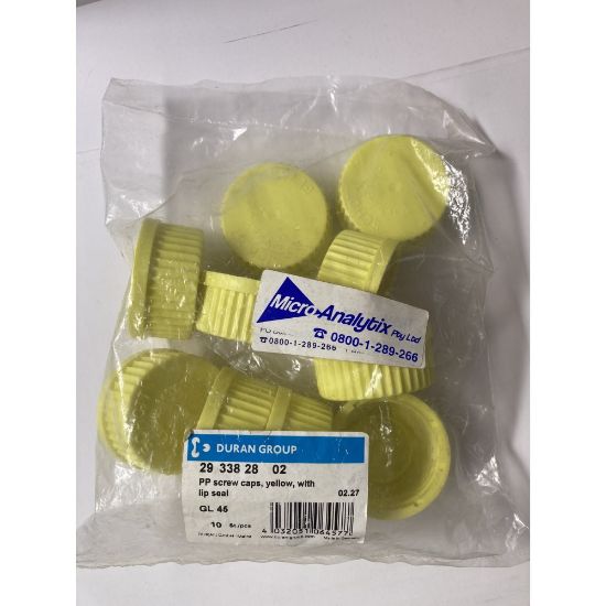 Picture of PP Screw caps yellow with lip seal GL45 pk10, 293382802