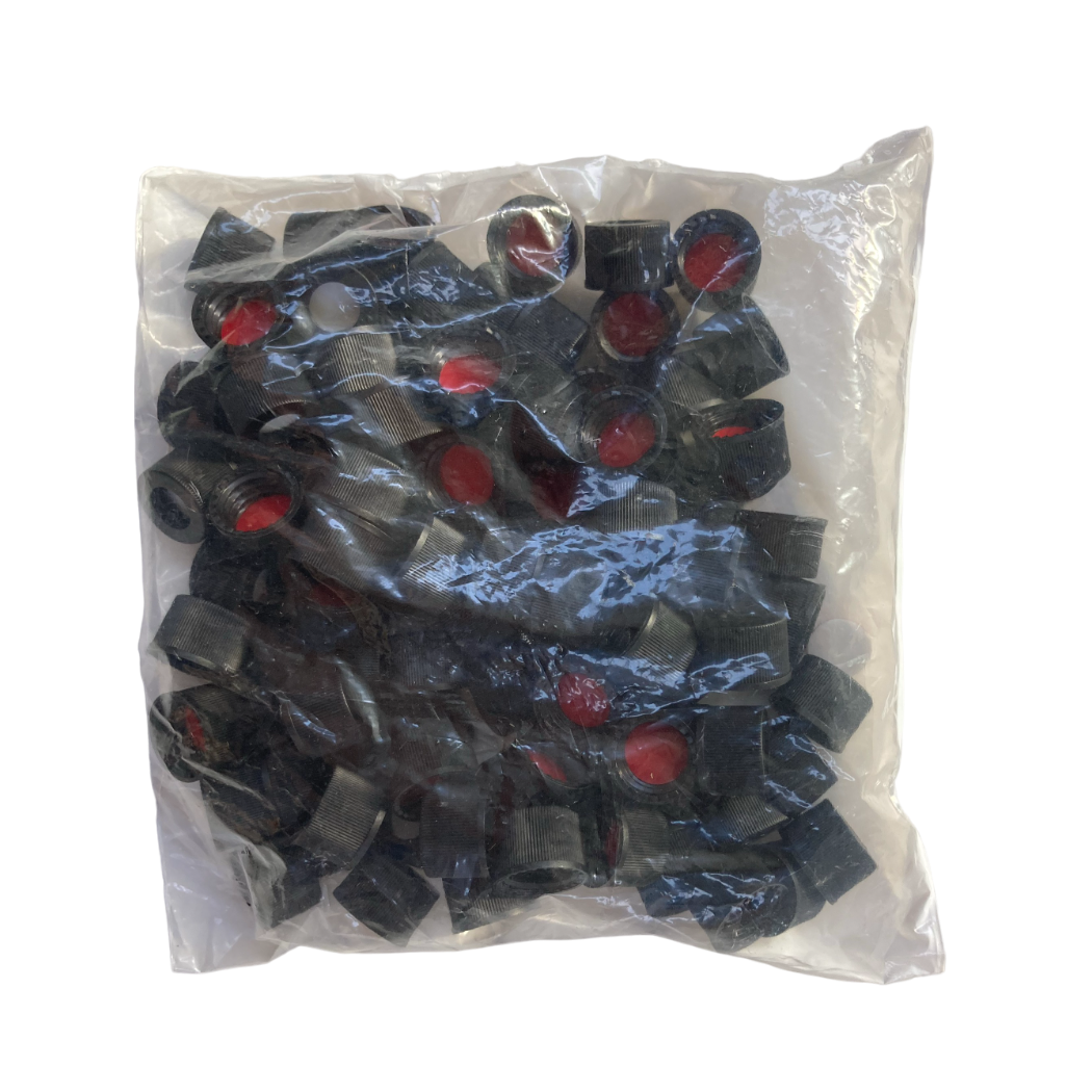 10-425mm Black Open Hole Polypropylene Closure, Red PTFE/Silicone Septa, 0.040" with Slit 804070-10(100)