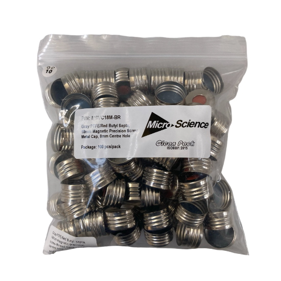 Picture of 18mm Screw Magnetic Metal cap Gray PTFE/Red butyl septa,pk100, MSVC18M-BR