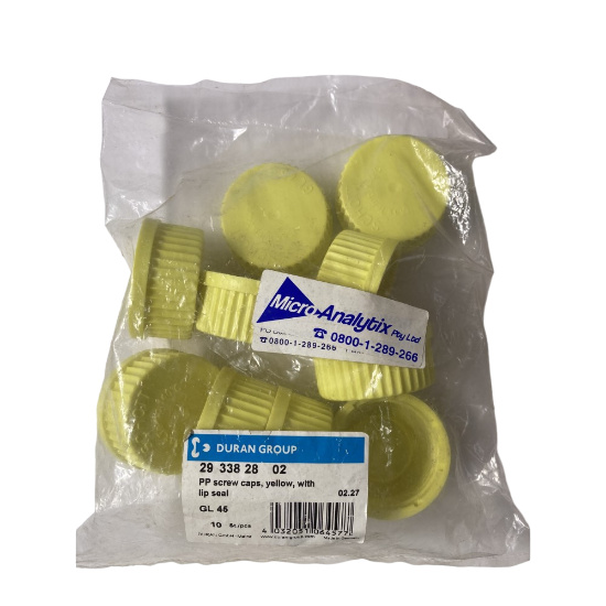 Picture of PP Screw caps yellow with lip seal GL45 pk10, 293382802