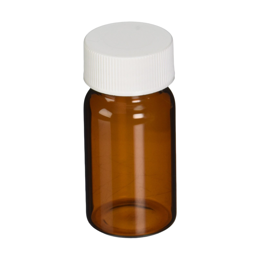 Precleaned - 20mL Amber Vial, 24-400mm Solid Top White Polypropylene Closure, 0.100" PTFE/Silicone Lined, 9A-084-2