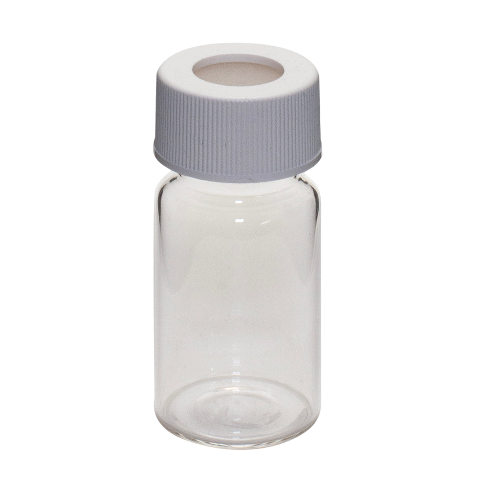 Precleaned - 20mL Clear Vial,  24-414mm Open Top White Polypropylene Closure,  .100" PTFE/Silicone Lined 9-107-2
