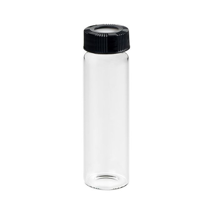 60mL Clear Vial, 24-400mm Open Top Black Closure, 0.125" PTFE/Silicone Top Hat™ Lined 9-135