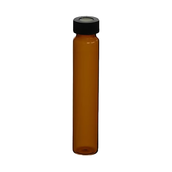 Precleaned & Certified - 60mL Amber Vial, 24-400mm Open Top Black Closure, 0.125" PTFE/Silicone Top Hat™ Lined 9A-135-3