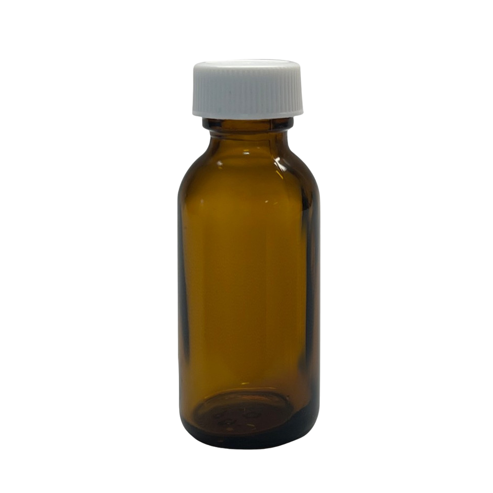 1 oz, 30mL Amber Boston Round, 31x79mm, 20-400mm Thread,  Polypropylene Closure, F217 Lined D0168-1