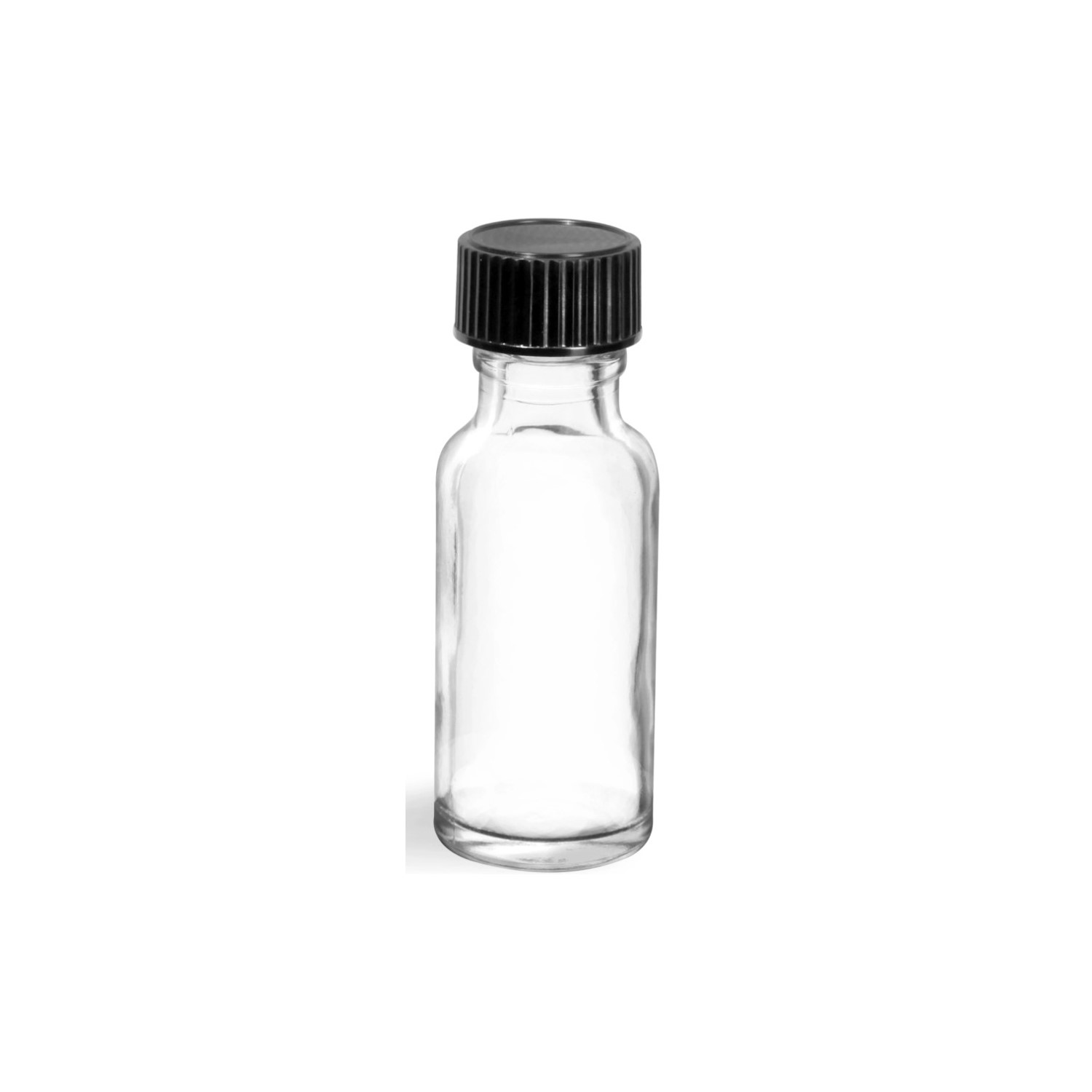 1/2 oz, 15mL Clear Boston Round, 25x68mm, 18-400mm Thread, Phenolic Closure/PE Cone Lined D0149-1/2