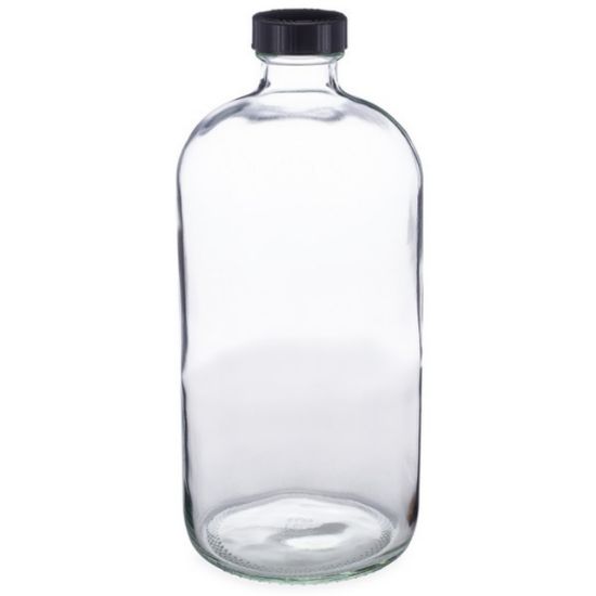 Picture of 32 oz, 1000mL Clear Boston Round, 94x206mm, 33-400mm Thread, Phenolic Closure/PE Cone Lined D0149-32