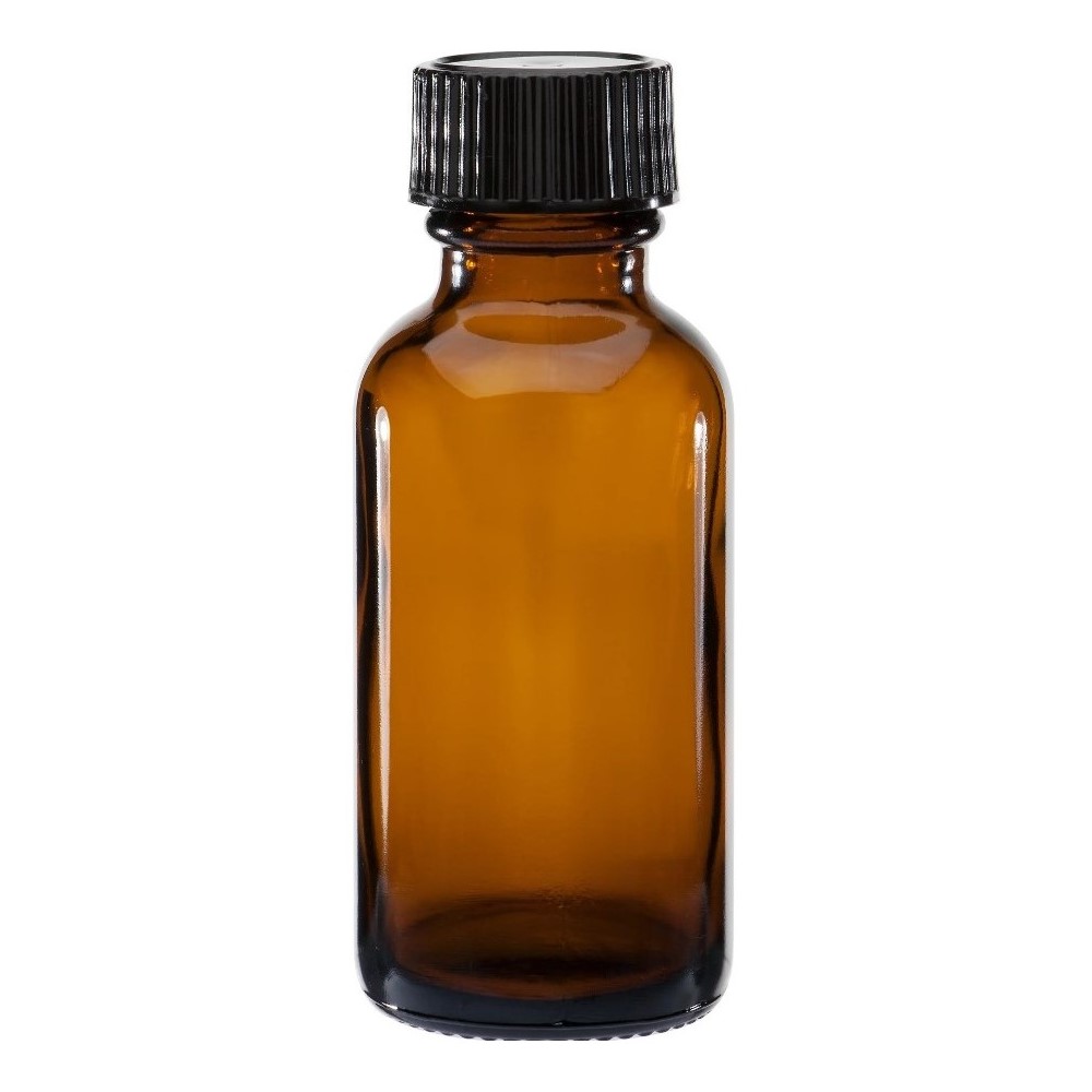 1 oz, 30mL Amber Boston Round, 31x79mm, 20-400mm Thread, Phenolic Closure/PE Cone Lined D0161-1
