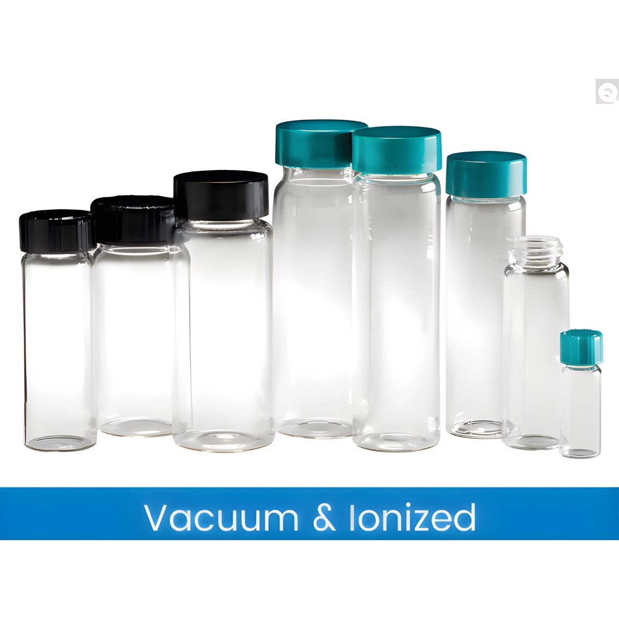 17 x 60mm 2 dram (7.5ml) Clear Borosilicate Glass Vial with 15-425 Green Thermoset F217 & PTFE Lined Cap attached Vacuum & Ionized,  Case of 144, GLC-05186