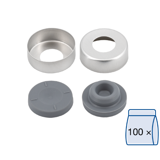 Picture of Crimp closure, N 20, alu., center hole, Bromobutyl stopper, gray, unassembled  70237.2