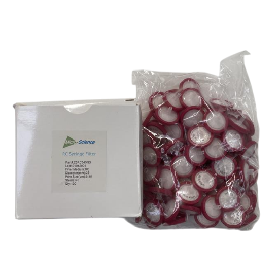 Picture of 25mm Regenerated Cellulose  Syringe Filter 0.45um, Non-sterile, bx100,  MS SF25RC045NS