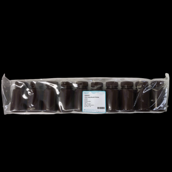 Picture of 125 mL Round PP Storage Bottle, Amber, PP, Wide Mouth, Sterile, 10/pk, 100/cs 339201