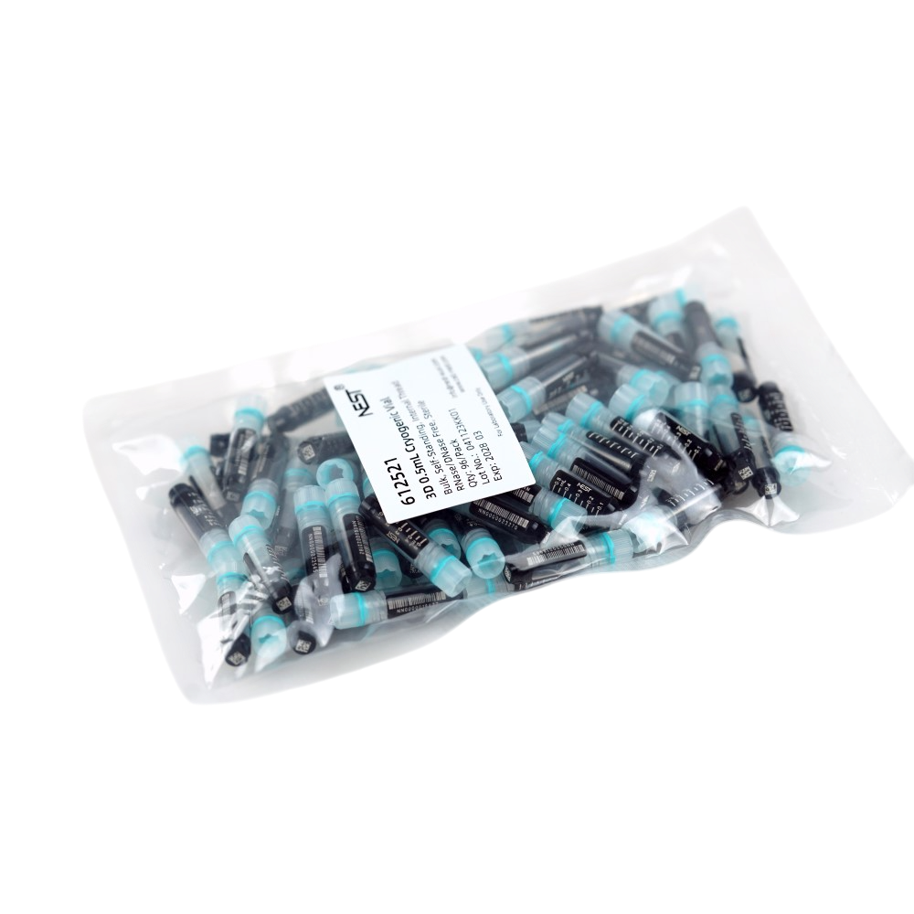 3-Code Cryogenic Tubes,0.5 mL, External Thread, Sterile,Bag Package, 96 pcs/pack, 10 packs/case, 960 pcs/case, 612541